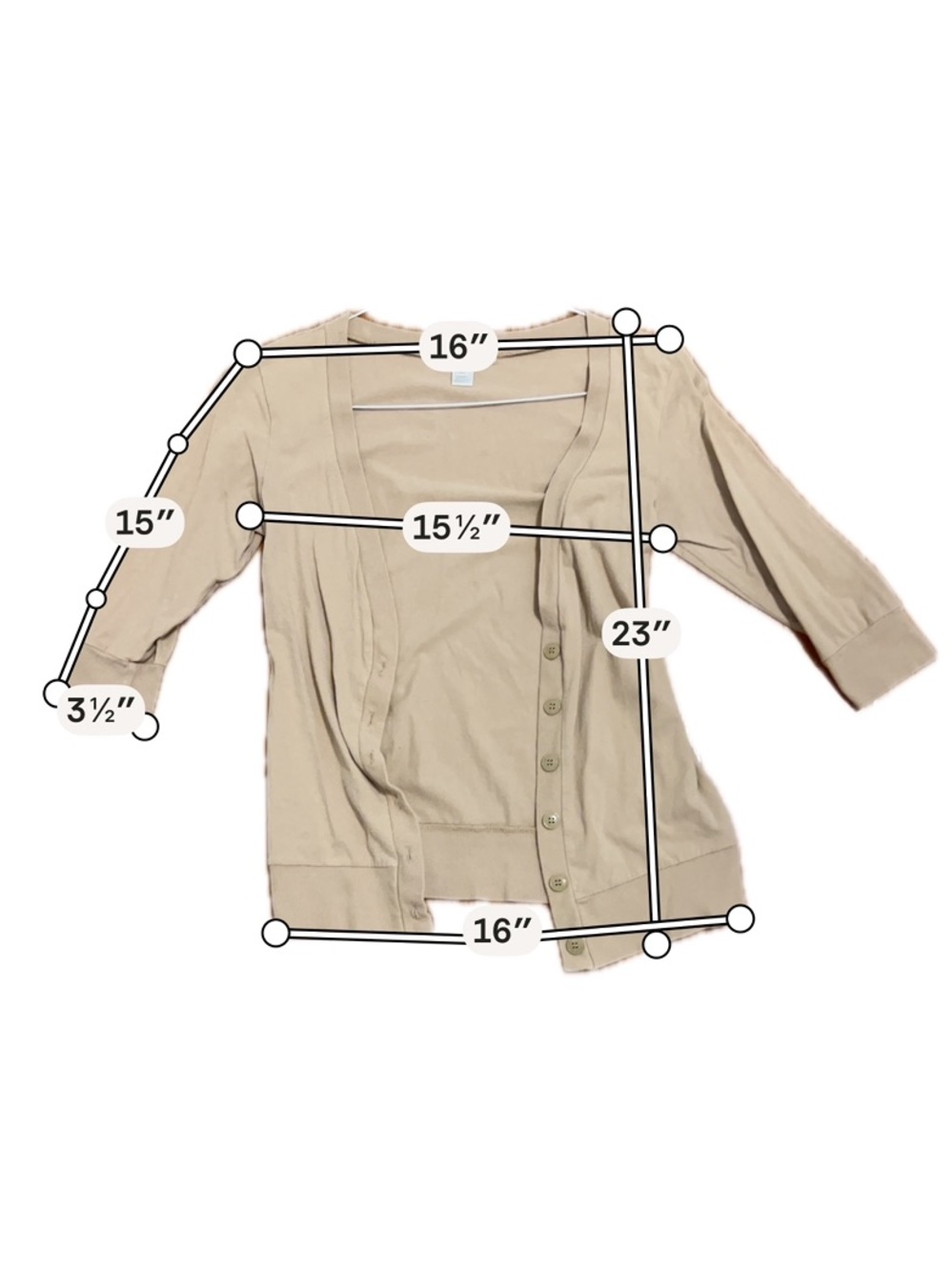 Derek Heart Beige Button Cardigan | Soft Stretch Lightweight Layer | Size L - Picture 2 of 9